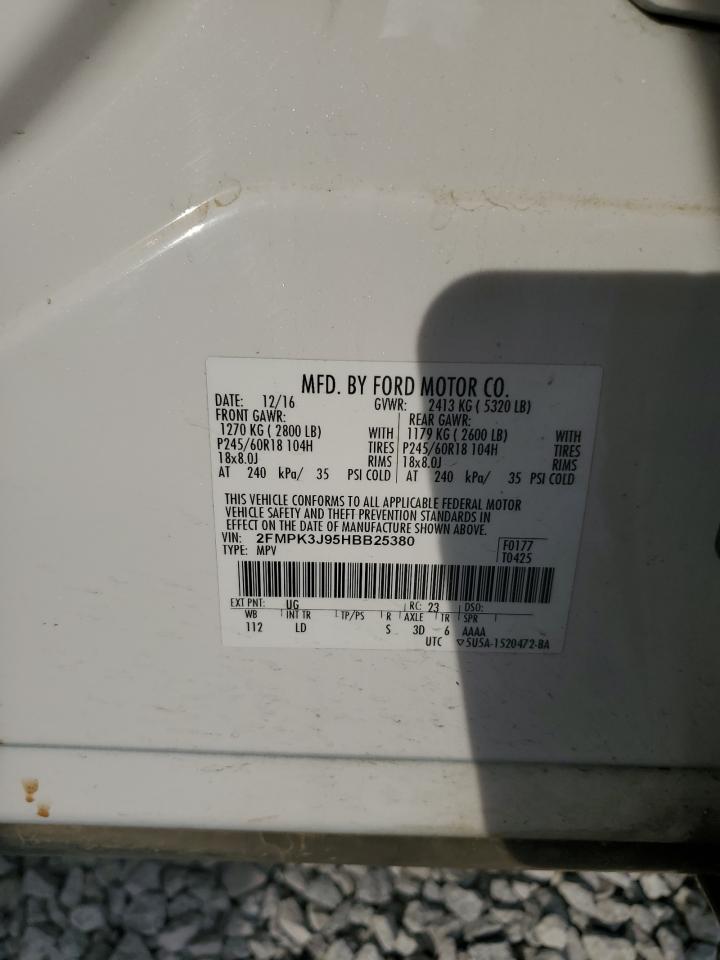 2017 Ford Edge Sel VIN: 2FMPK3J95HBB25380 Lot: 87073215