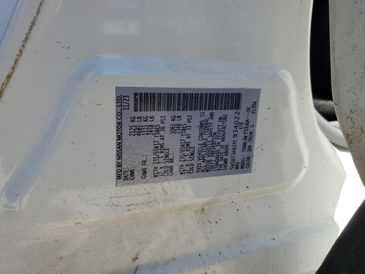 2023 Nissan Rogue S VIN: 5N1BT3AB2PC934022 Lot: 86320705