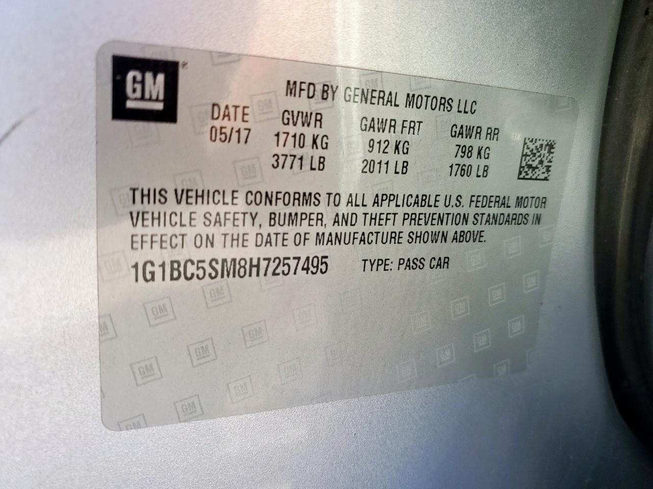 2017 Chevrolet Cruze Ls VIN: 1G1BC5SM8H7257495 Lot: 82174295