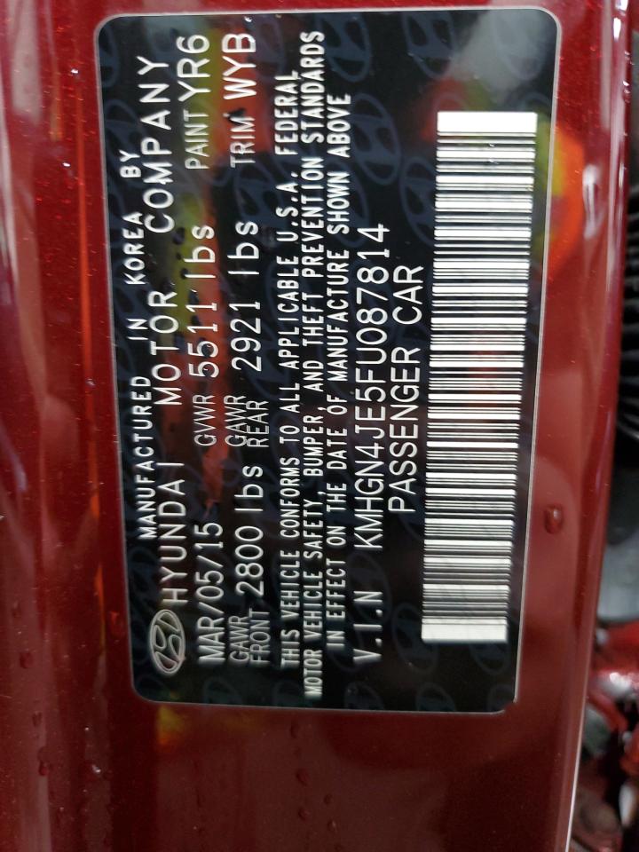 2015 Hyundai Genesis 3.8L VIN: KMHGN4JE5FU087814 Lot: 85848085