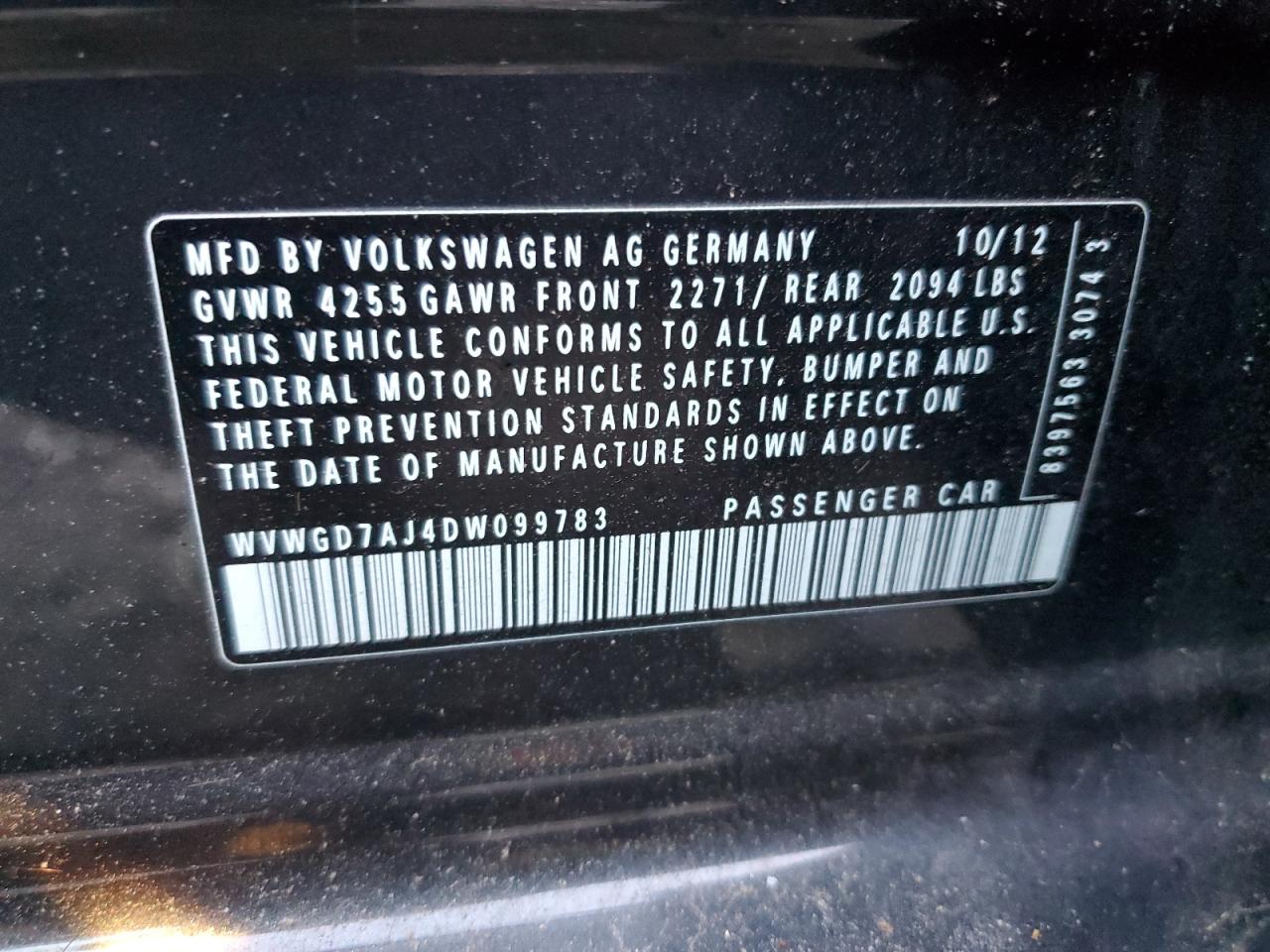 2013 Volkswagen Gti VIN: WVWGD7AJ4DW099783 Lot: 82543345