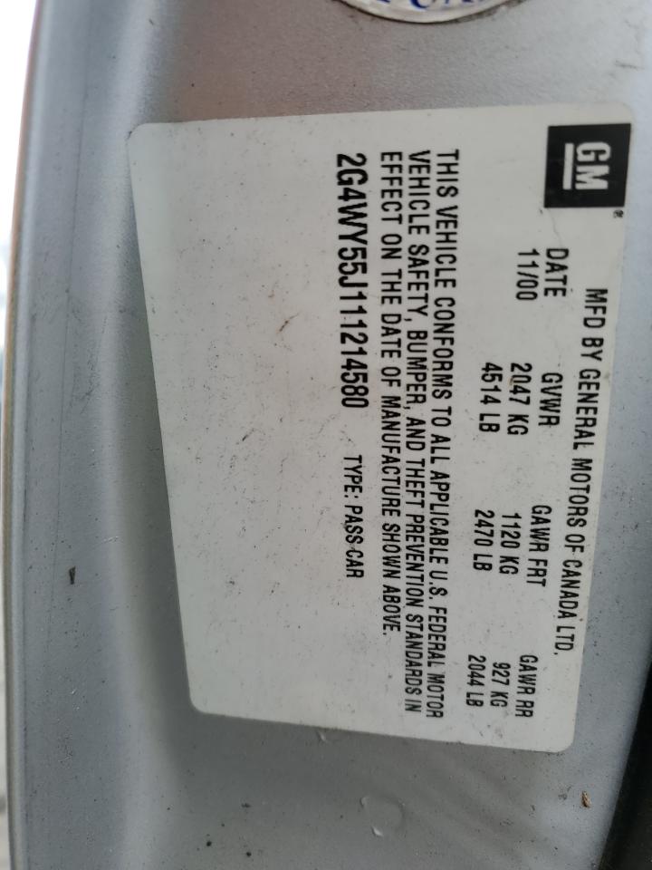 2001 Buick Century Limited VIN: 2G4WY55J111214580 Lot: 86688825