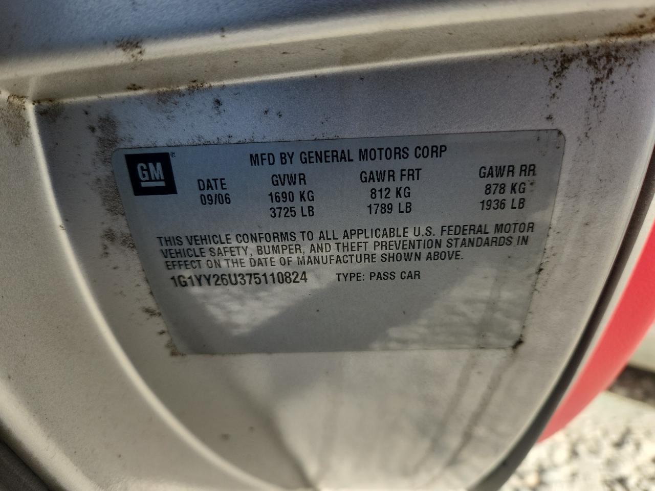 2007 Chevrolet Corvette VIN: 1G1YY26U375110824 Lot: 89710075