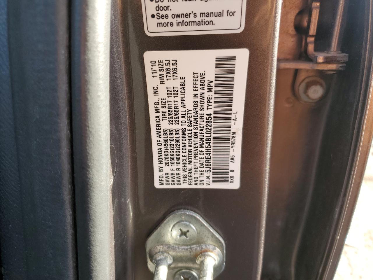 2011 Honda Cr-V Ex VIN: 5J6RE4H54BL022854 Lot: 85529865