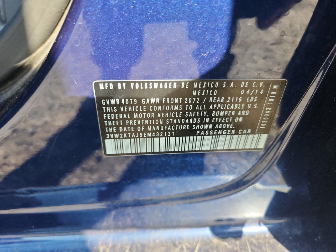 2014 Volkswagen Jetta Base VIN: 3VW2K7AJ5EM432121 Lot: 84063755