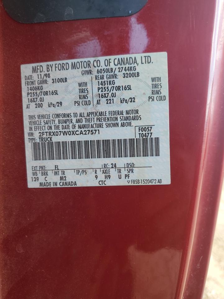 1999 Ford F150 VIN: 2FTRX07W0XCA27571 Lot: 82174665