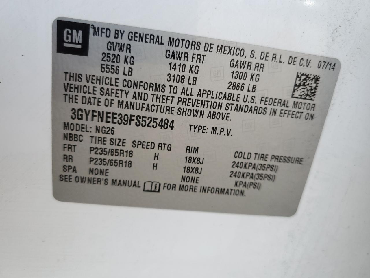 2015 Cadillac Srx Luxury Collection VIN: 3GYFNEE39FS525484 Lot: 81789525