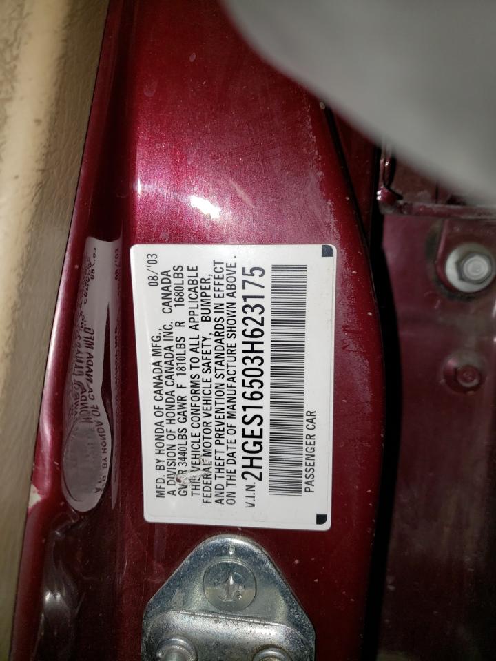 2003 Honda Civic Lx VIN: 623175 Lot: 89776405