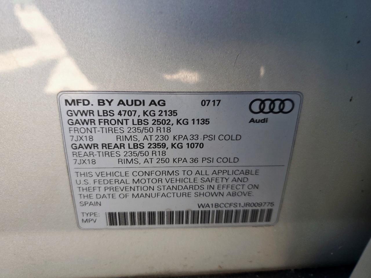 2018 Audi Q3 Premium VIN: WA1BCCFS1JR009775 Lot: 90413795