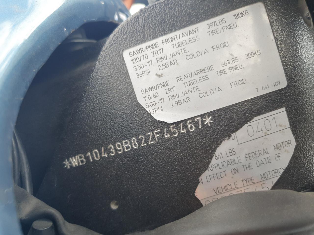 2002 BMW R1150 R VIN: WB10439B82ZF45467 Lot: 84925755