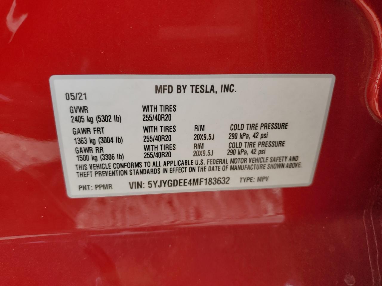 2021 Tesla Model Y VIN: 5YJYGDEE4MF183632 Lot: 89491725