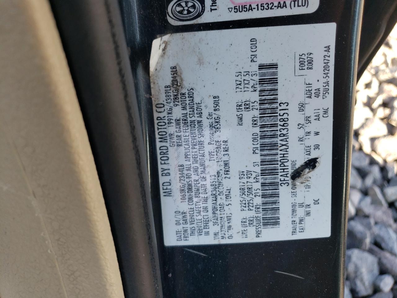 2010 Ford Fusion Se VIN: 3FAHP0HAXAR368513 Lot: 82445645