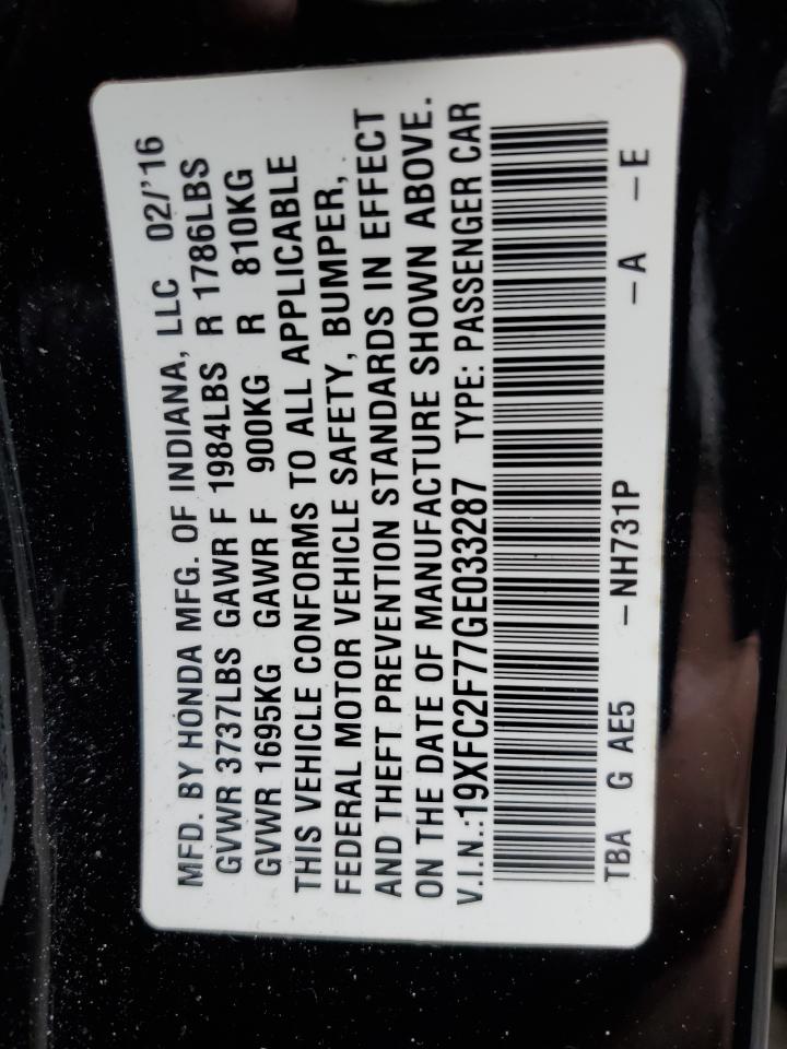 2016 Honda Civic Ex VIN: 19XFC2F77GE033287 Lot: 86427875