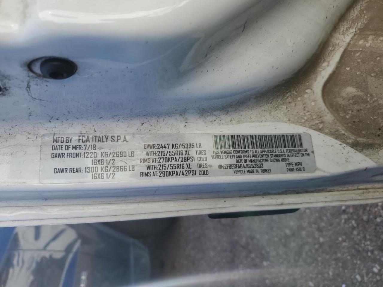 2018 Ram Promaster City VIN: ZFBERFAB4J6L62803 Lot: 85431915