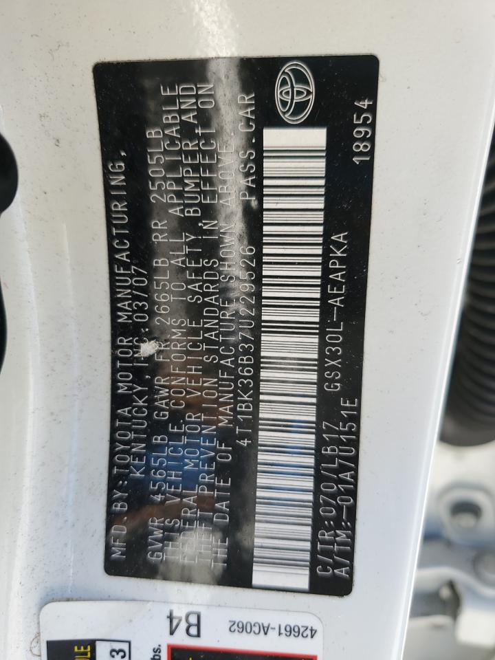 2007 Toyota Avalon Xl VIN: 4T1BK36B37U229526 Lot: 86692955