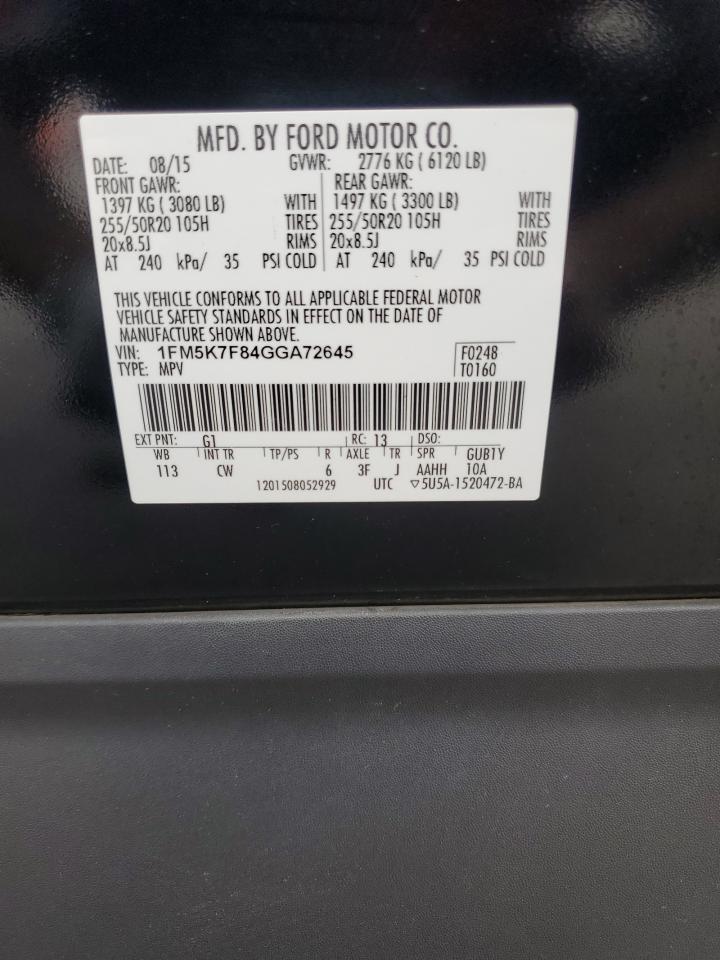 2016 Ford Explorer Limited VIN: 1FM5K7F84GGA72645 Lot: 82368835