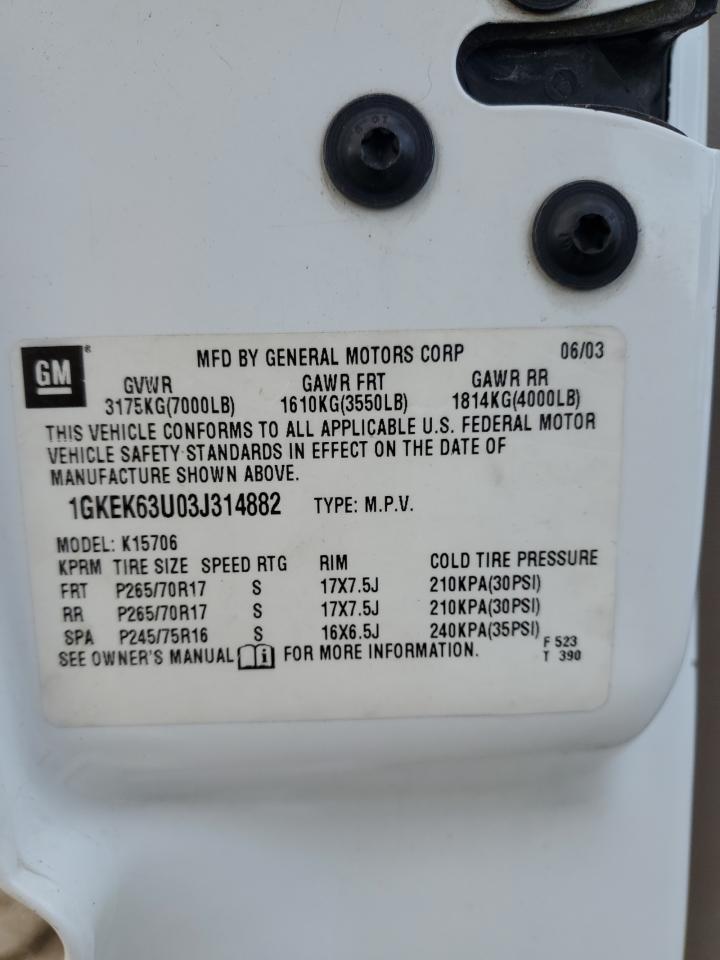 2003 GMC Yukon Denali VIN: 1GKEK63U03J314882 Lot: 85525015