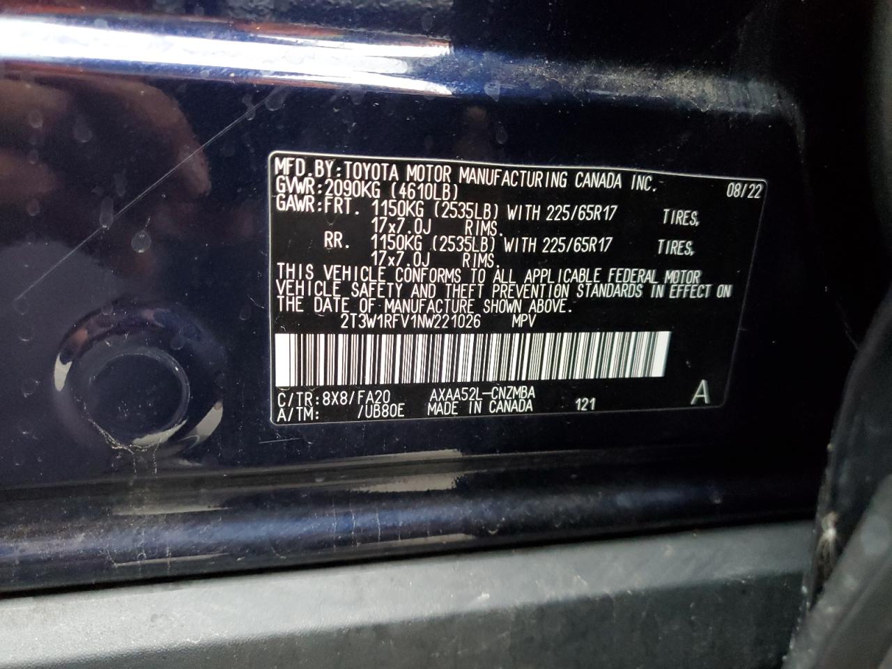 2022 Toyota Rav4 Xle VIN: 2T3W1RFV1NW221026 Lot: 85761515