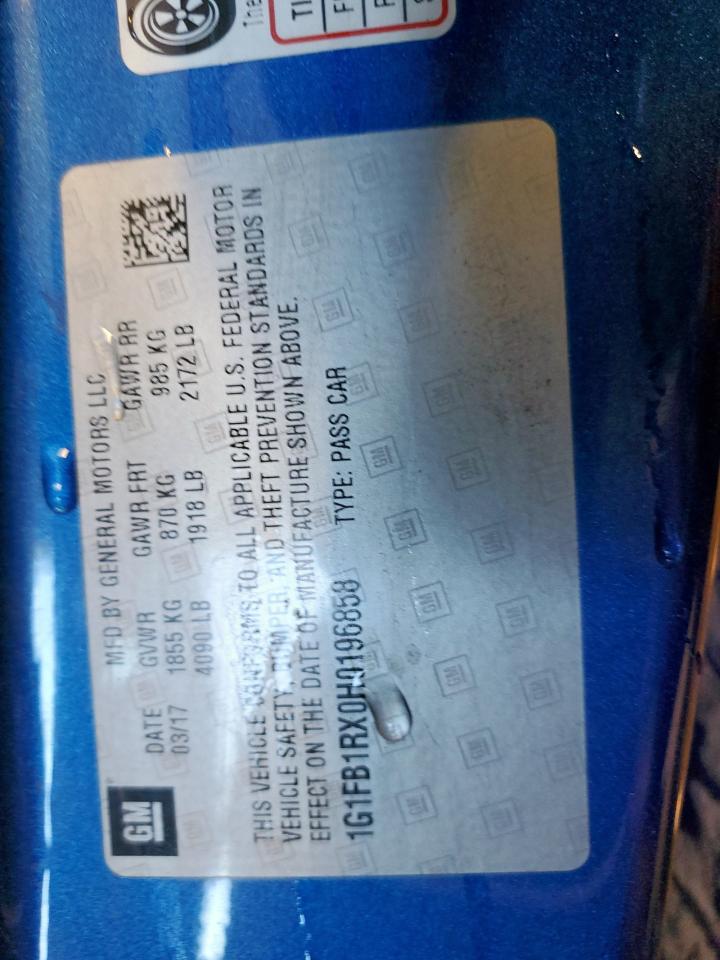 2017 Chevrolet Camaro Lt VIN: 1G1FB1RX0H0196858 Lot: 90332415