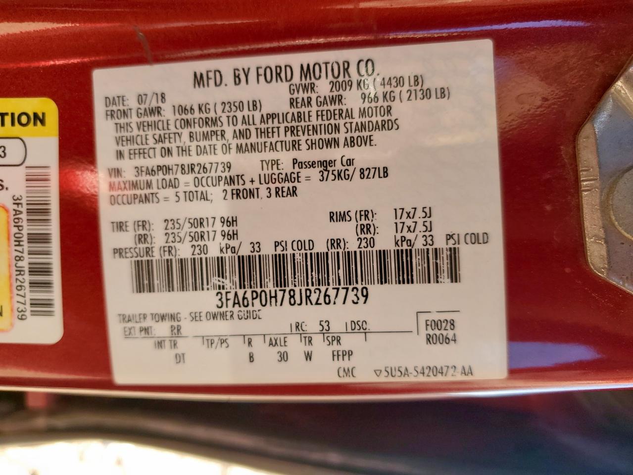 2018 Ford Fusion Se VIN: 3FA6P0H78JR267739 Lot: 90442815