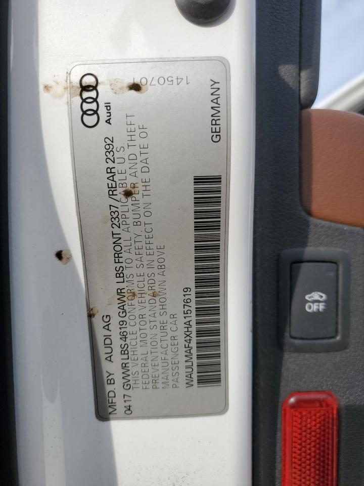 2017 Audi A4 Ultra Premium Plus VIN: WAULMAF4XHA157619 Lot: 82744575