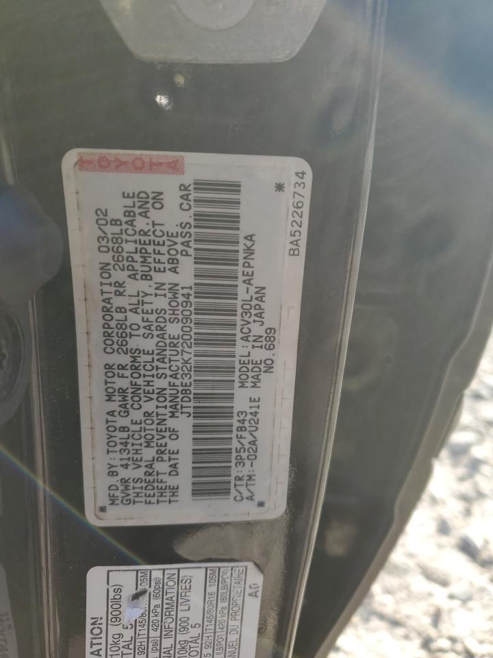 2002 Toyota Camry Le VIN: JTDBE32K720090941 Lot: 84620765