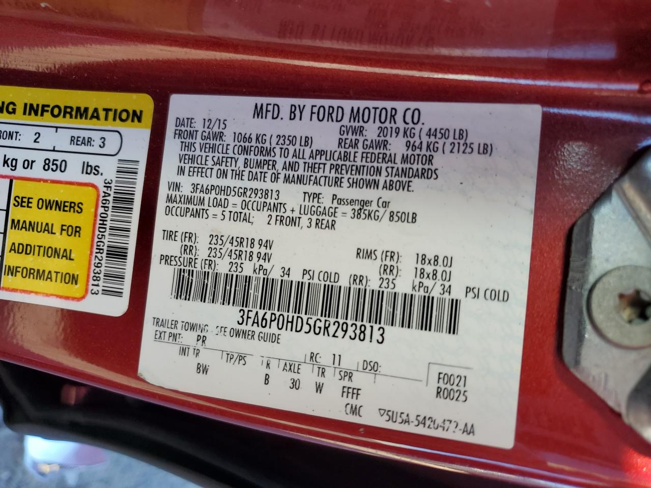 2016 Ford Fusion Se VIN: 3FA6P0HD5GR293813 Lot: 85933855