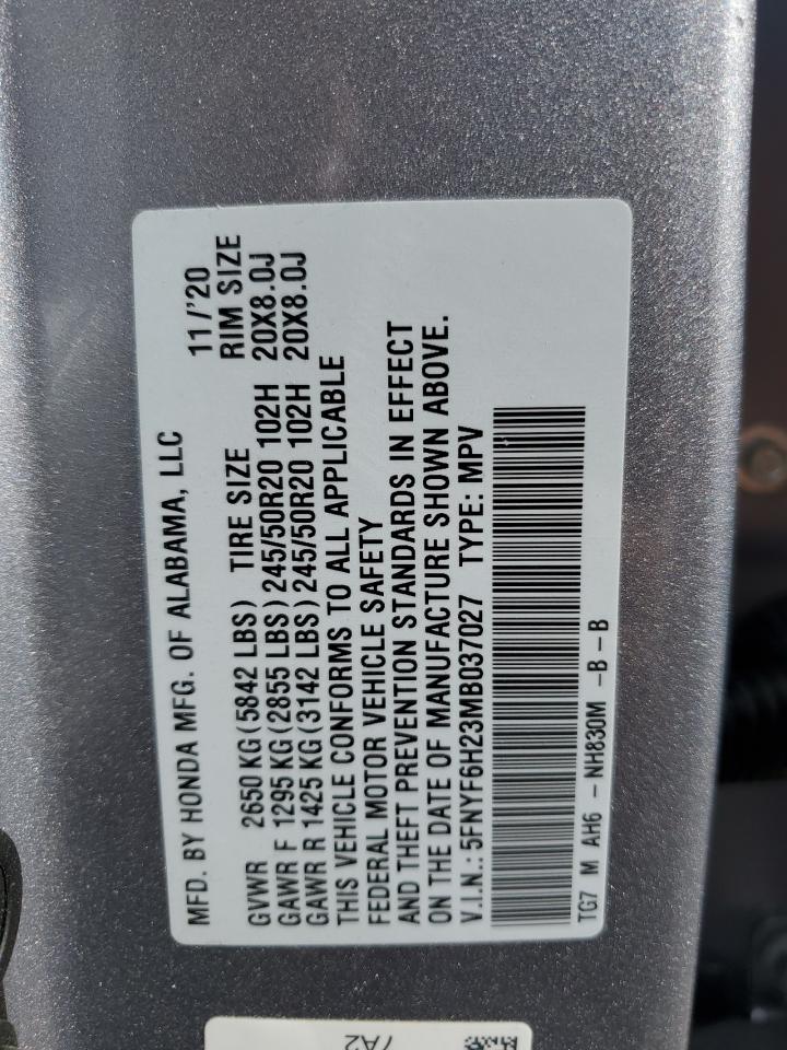 2021 Honda Pilot Se VIN: 5FNYF6H23MB037027 Lot: 85738305