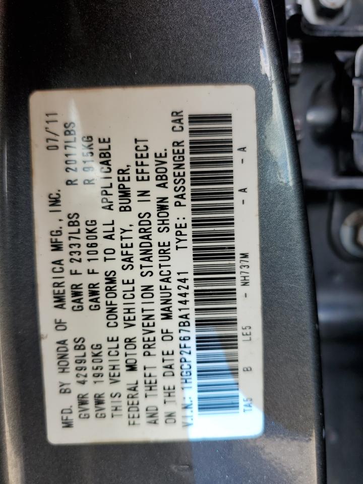 2011 Honda Accord Se VIN: 1HGCP2F67BA144241 Lot: 82204125