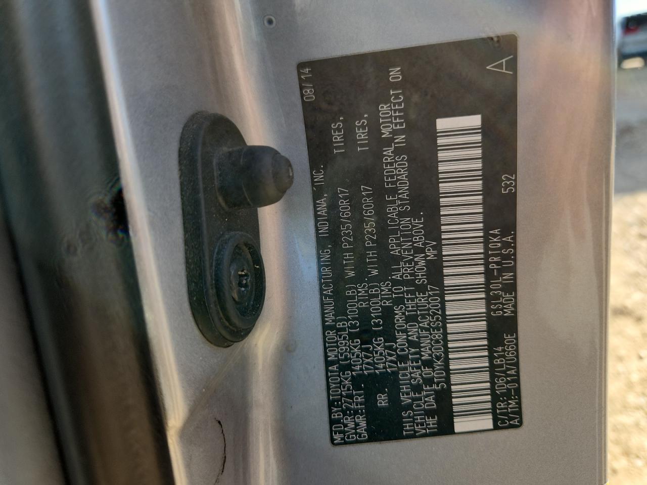 2014 Toyota Sienna Xle VIN: 5TDYK3DC8ES520017 Lot: 82762735