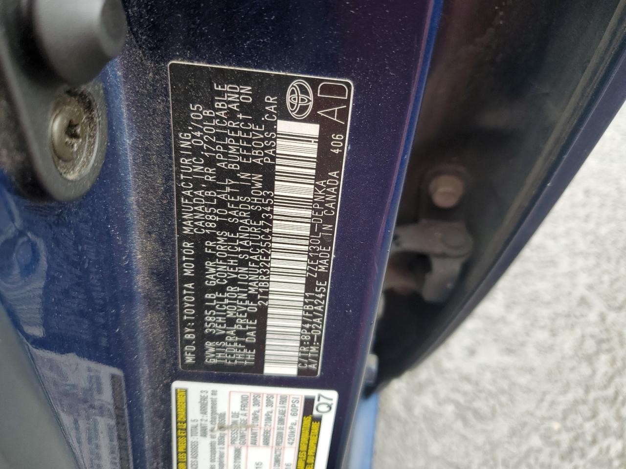 2005 Toyota Corolla Ce VIN: 2T1BR32E25C473453 Lot: 84721165