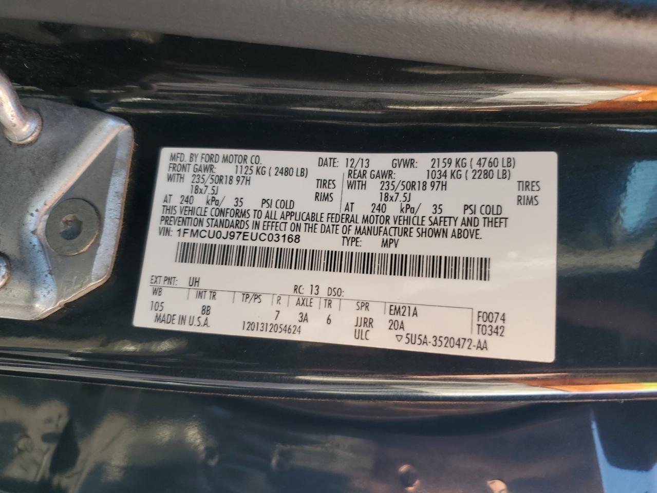 2014 Ford Escape Titanium VIN: 1FMCU0J97EUC03168 Lot: 90544215