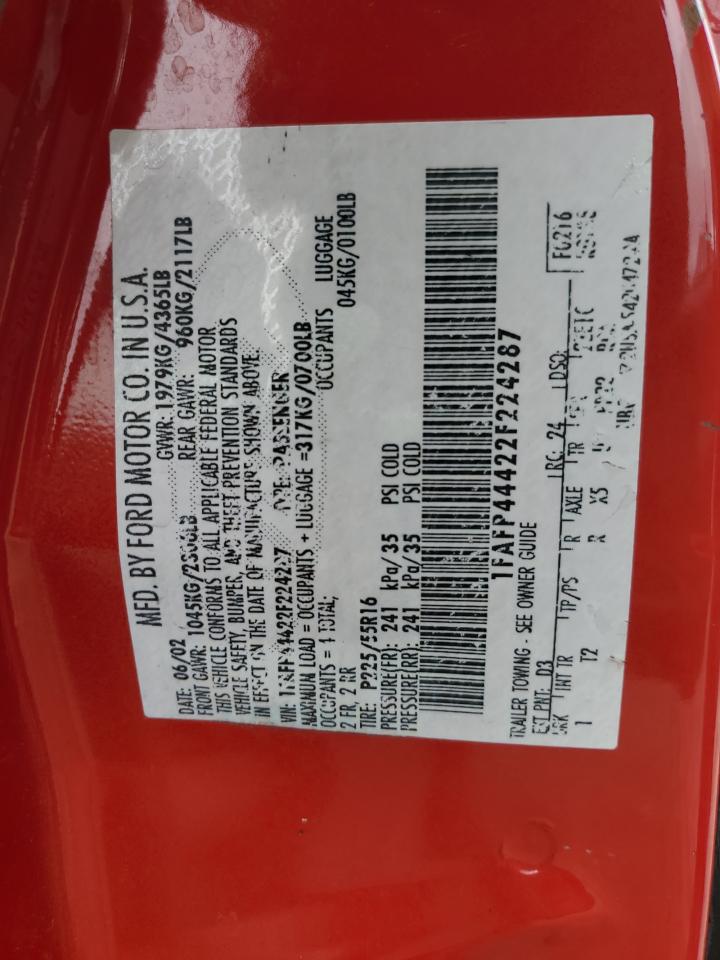 2002 Ford Mustang VIN: 1FAFP44422F224287 Lot: 85709485