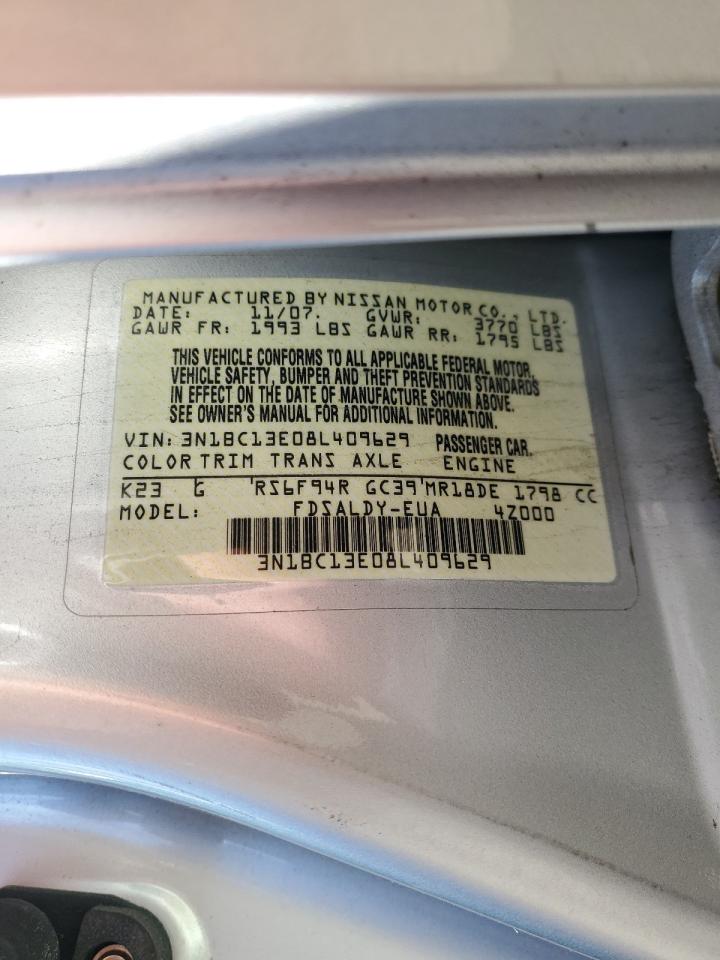 2008 Nissan Versa S VIN: 3N1BC13E08L409629 Lot: 86532215
