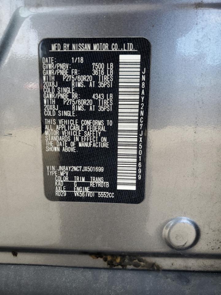 2018 Nissan Armada Sv VIN: JN8AY2NC7JX501699 Lot: 82315425