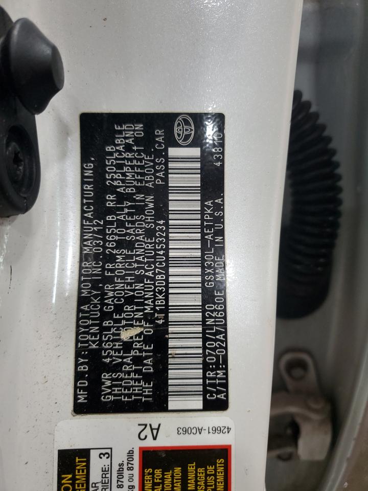 2012 Toyota Avalon Base VIN: 4T1BK3DB7CU453234 Lot: 89435205