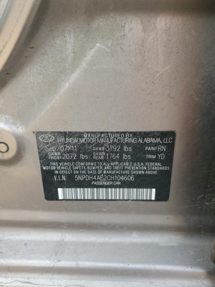 2012 Hyundai Elantra Gls VIN: 5NPDH4AE2CH104606 Lot: 86217415