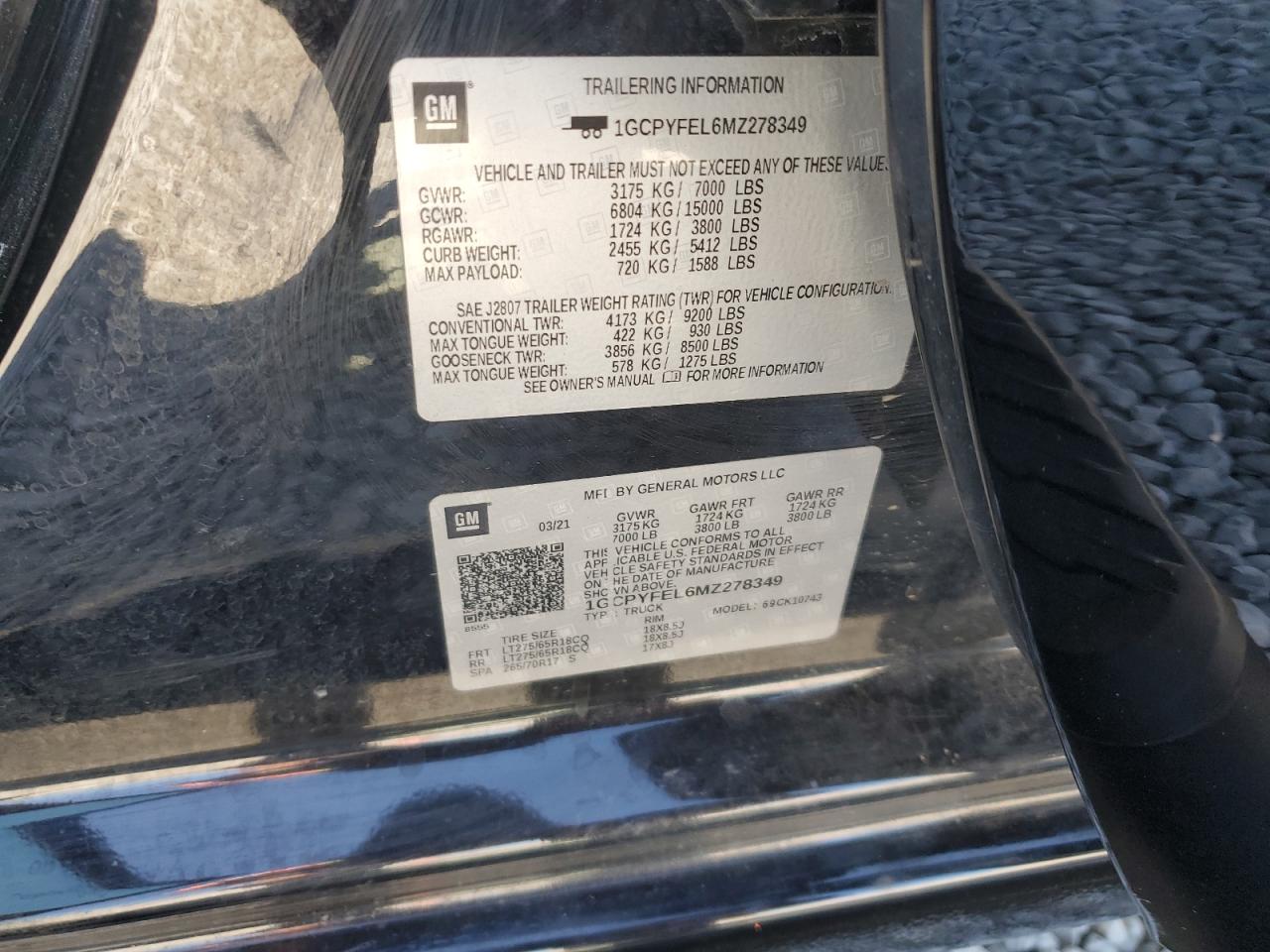 2021 Chevrolet Silverado K1500 Lt Trail Boss VIN: 1GCPYFEL6MZ278349 Lot: 71224835