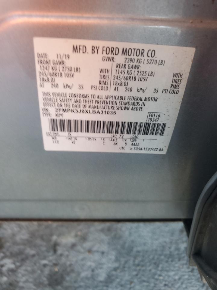 2020 Ford Edge Sel VIN: 2FMPK3J9XLBA31035 Lot: 90704025