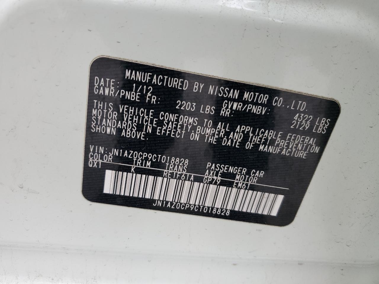 2012 Nissan Leaf Sv VIN: JN1AZ0CP9CT018828 Lot: 91108625