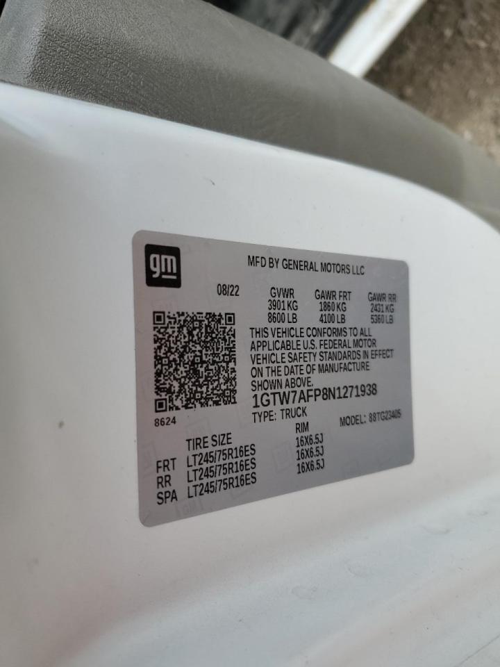2022 GMC Savana Utility / Service Van VIN: 1GTW7AFP8N1271938 Lot: 84794055