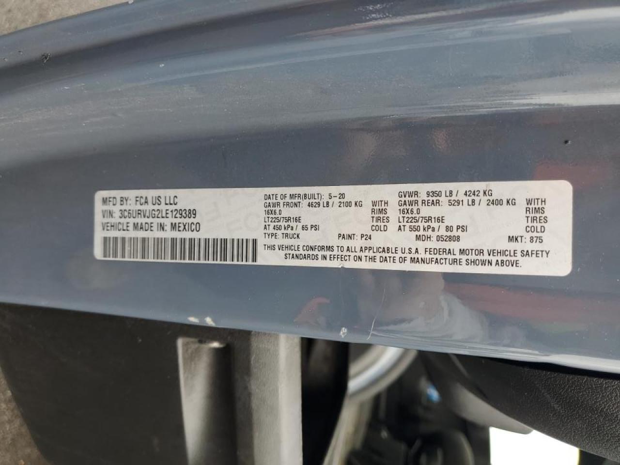 2020 Ram Promaster 3500 Delivery Van VIN: 3C6URVJG2LE129389 Lot: 90249475