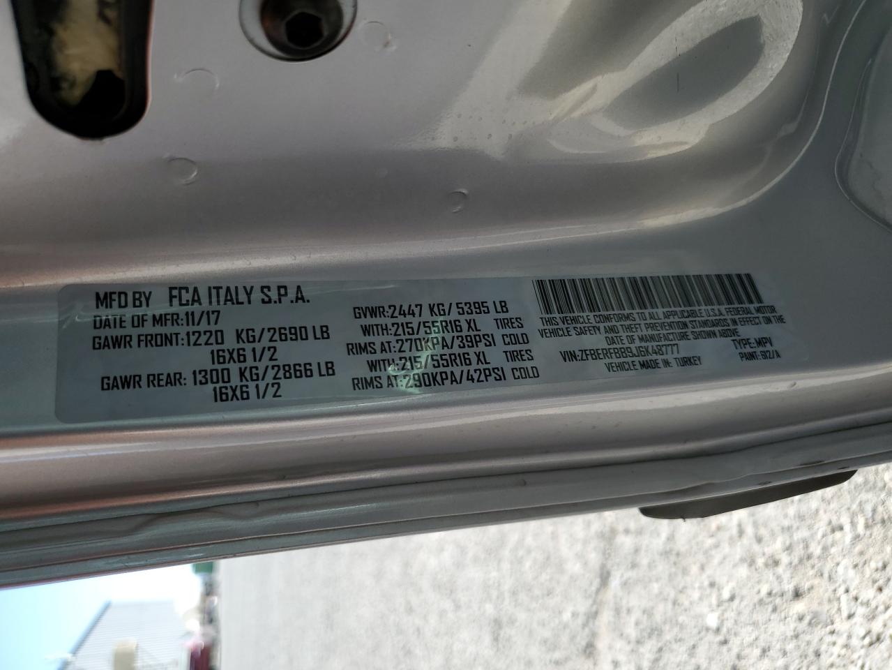 2018 Ram Promaster City Slt VIN: ZFBERFBB9J6K48777 Lot: 90361125