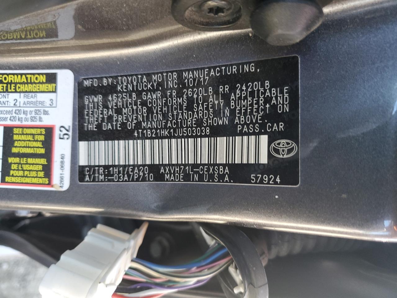 2018 Toyota Camry Hybrid VIN: 4T1B21HK1JU503038 Lot: 82607675