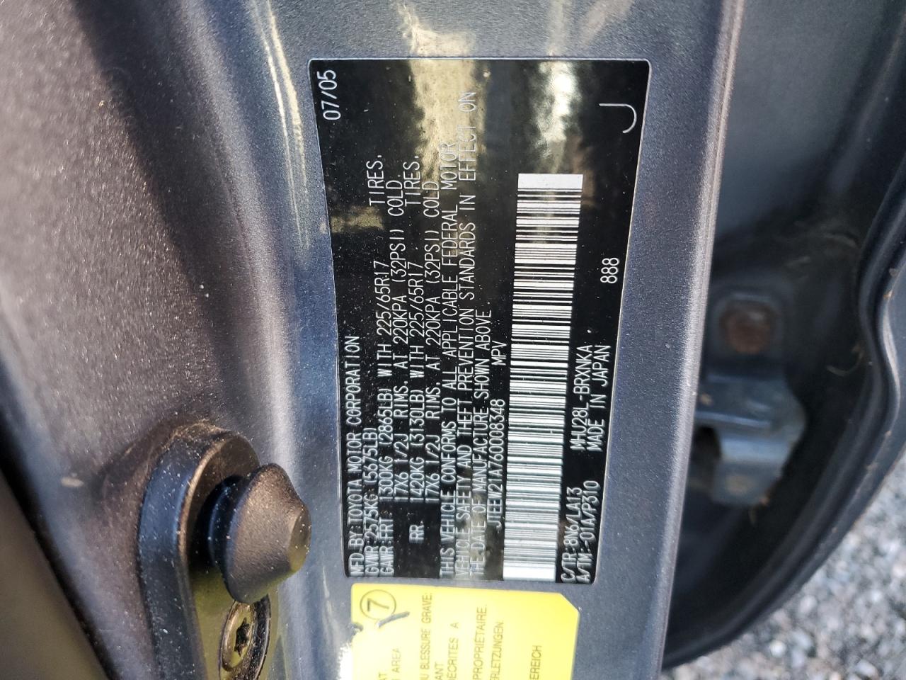 2006 Toyota Highlander Hybrid VIN: JTEEW21A760008348 Lot: 86714605