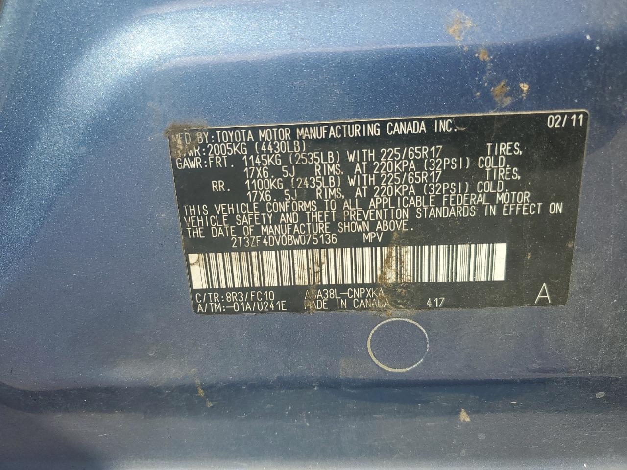 2011 Toyota Rav4 VIN: 2T3ZF4DV0BW075136 Lot: 84479735