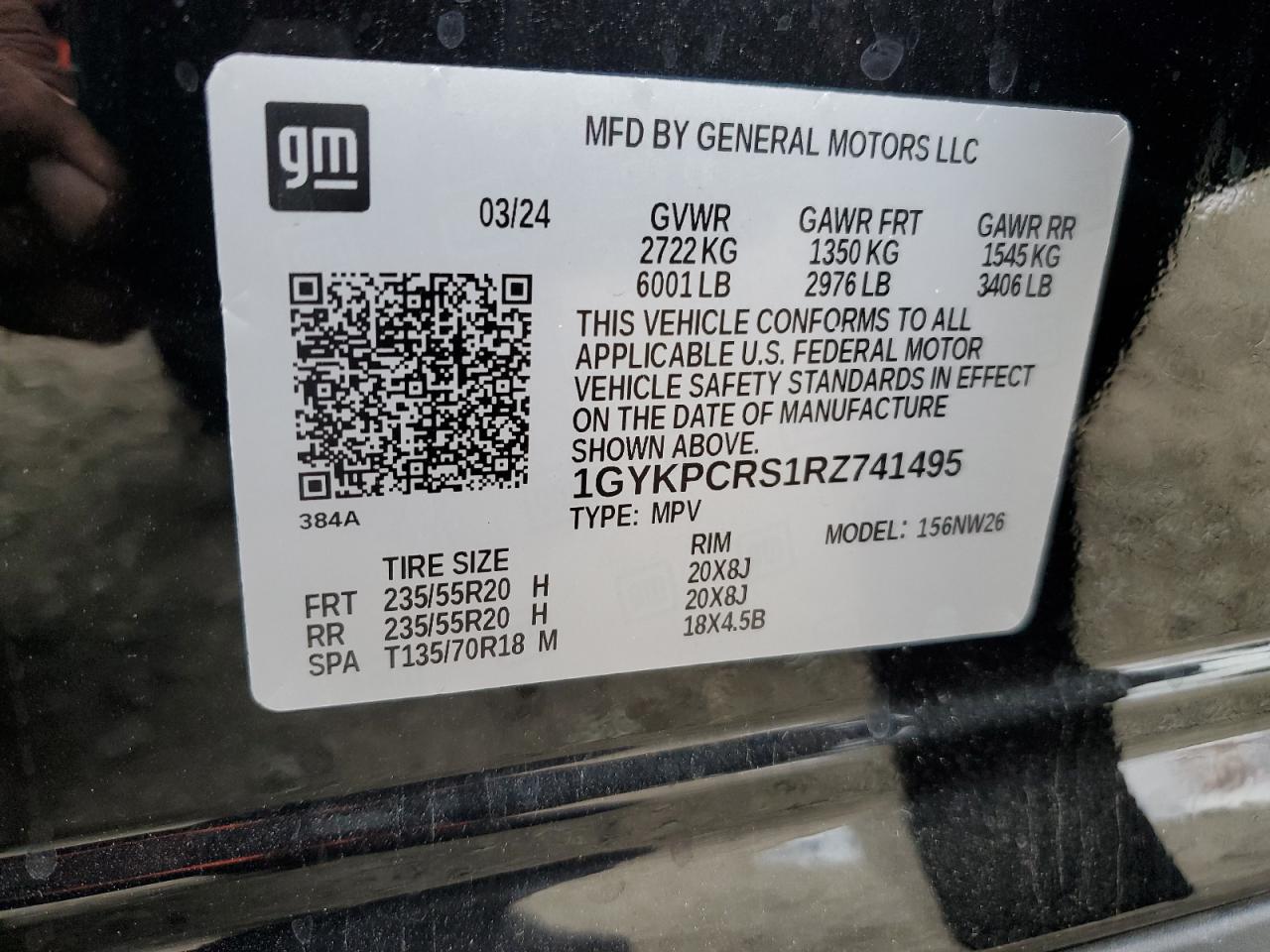 2024 Cadillac Xt6 Premium Luxury VIN: 1GYKPCRS1RZ741495 Lot: 85135915