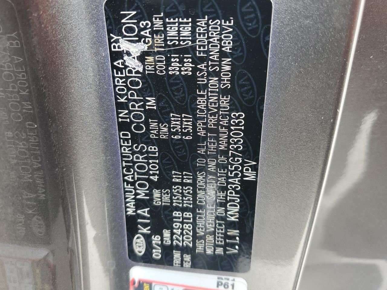 2016 Kia Soul + VIN: KNDJP3A55G7330133 Lot: 85283435