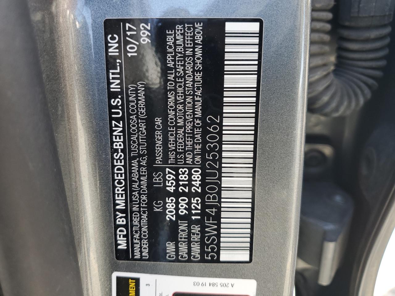 2018 Mercedes-Benz C 300 VIN: 55SWF4JB0JU253062 Lot: 90601955