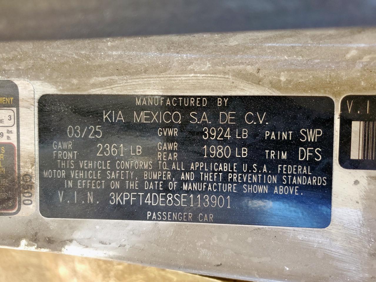 2025 Kia K4 Lx VIN: 3KPFT4DE8SE113901 Lot: 90033015